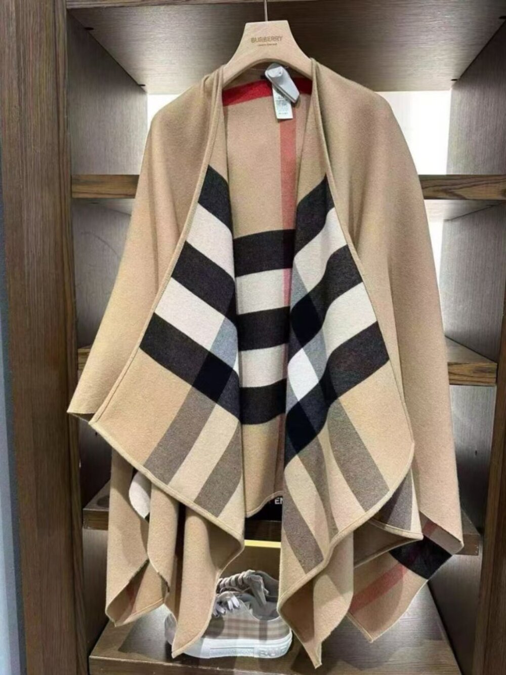 Burberry Iconic Check Wool Shawl Cape Poncho
